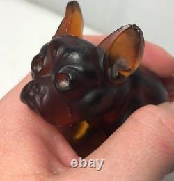 Vintage Czech Amber Glass Large French Bull Dog Paper Weight Like Cracker Charm