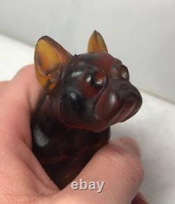 Vintage Czech Amber Glass Large French Bull Dog Paper Weight Like Cracker Charm