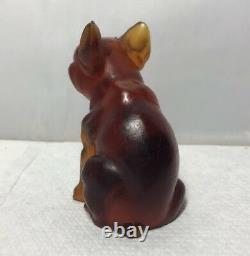 Vintage Czech Amber Glass Large French Bull Dog Paper Weight Like Cracker Charm