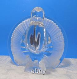 Vintage Daum France Glass Peacock Large Frost Clear Signed Perfect Free Shipping