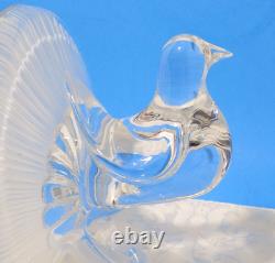 Vintage Daum France Glass Peacock Large Frost Clear Signed Perfect Free Shipping