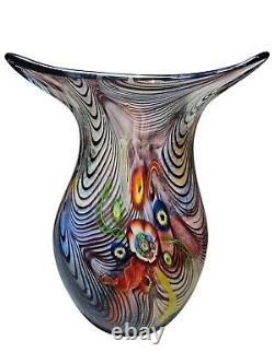 Vintage Dussica France Mouth Blown Art Glass Vase In A Millefiori Style