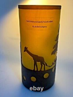 Vintage Emile Galle Reproduction French Cameo Glass Vase Art Nouveau Giraffe