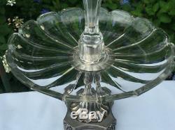 Vintage Epergne Centerpiece Glass Bowl Compote Vase Footed Silver Plated Base