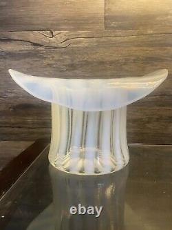 Vintage FENTON Art Glass French Opalescent TOP HAT WHITE Vase LARGE
