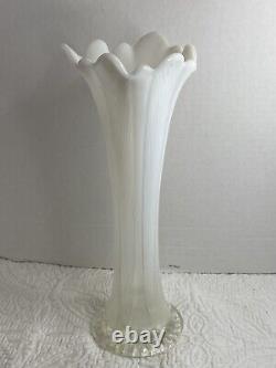 Vintage Fenton Art Glass French Opalescent Ribbed Swung Vase