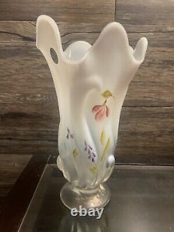 Vintage Fenton Art Glass French Opalescent Stargazer Butterfly Handkerchief Vase