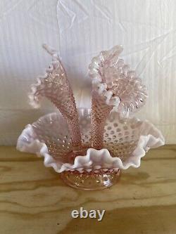 Vintage Fenton French Opalescence and Hobnail three horn Epergne