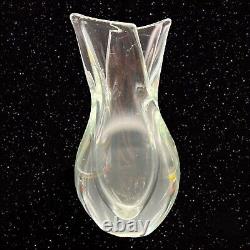Vintage French Art Glass Vase Faceted Lip Clear Glass 8T 3W