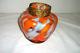 Vintage French Art Glass Vase Melon Shape Filigree Collar Orange Splatter MCM