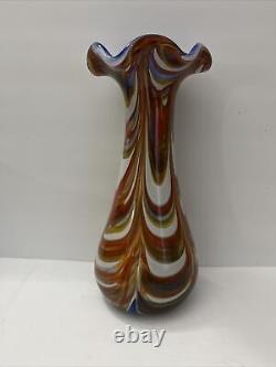 Vintage French Biot Glass Multicolor Vase signed Z D Biot France 12