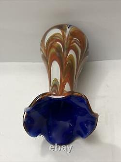 Vintage French Biot Glass Multicolor Vase signed Z D Biot France 12