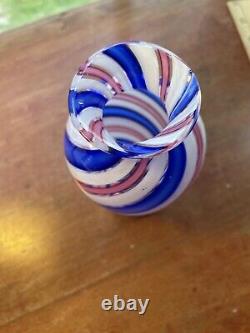 Vintage French Clichy Blue, Pink and White Blown Glass Vase