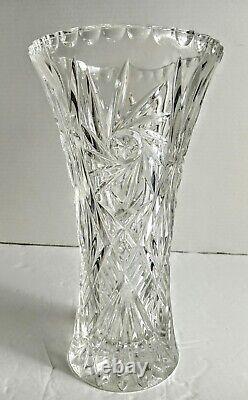 Vintage French Crystal Curved Flare Pinwheel Design Cut Glass Flower Vase