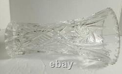Vintage French Crystal Curved Flare Pinwheel Design Cut Glass Flower Vase
