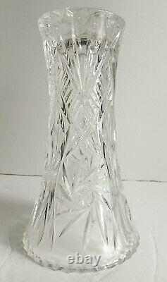 Vintage French Crystal Curved Flare Pinwheel Design Cut Glass Flower Vase