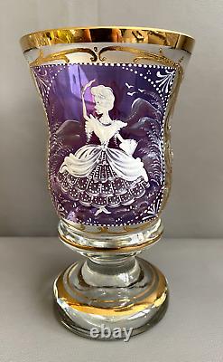 Vintage French Crystal Vase Hand Decorated Enamel & Gold