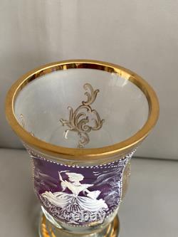 Vintage French Crystal Vase Hand Decorated Enamel & Gold