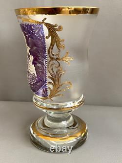 Vintage French Crystal Vase Hand Decorated Enamel & Gold