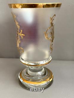 Vintage French Crystal Vase Hand Decorated Enamel & Gold