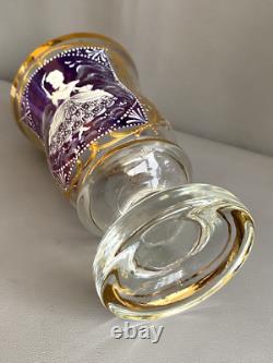 Vintage French Crystal Vase Hand Decorated Enamel & Gold
