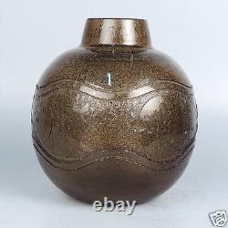 Vintage French Deco Art Glass Vase W Acid Cut Back Decoration Fish Drilled GL