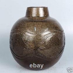 Vintage French Deco Art Glass Vase W Acid Cut Back Decoration Fish Drilled GL