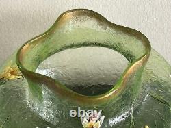 Vintage French Glass Vase Decorated with Textured Flowers and Ruffle Rim