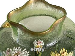 Vintage French Glass Vase Decorated with Textured Flowers and Ruffle Rim