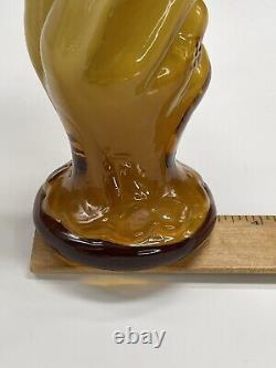 Vintage French Hand Cased Glass Vase Holding Horn of Plenty Amber Ruffled