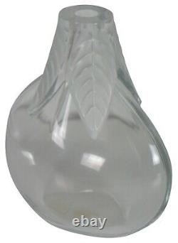 Vintage French Lalique Crystal Osumi Leaf Bud Vase Frosted Art Glass 7