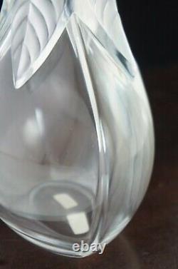 Vintage French Lalique Crystal Osumi Leaf Bud Vase Frosted Art Glass 7