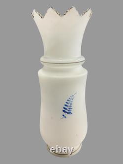 Vintage French Opaline 12.25 Hand Painted Floral Decorated Art Glass Vase