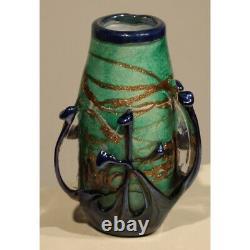 Vintage French Original Green & Blue Glass Vase signed LUZORO 96