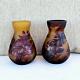 Vintage French Pair Tip Galle Cameo Frosted Glass Vases 111
