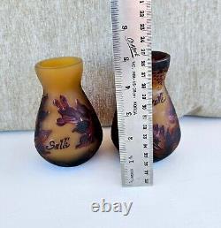 Vintage French Pair Tip Galle Cameo Frosted Glass Vases 111