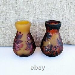 Vintage French Pair Tip Galle Cameo Frosted Glass Vases 111