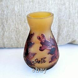 Vintage French Pair Tip Galle Cameo Frosted Glass Vases 111