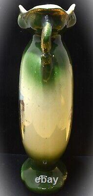 Vintage French Porcelain Green Crackle Glass Art Nouveau Urn Style Vase