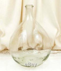 Vintage French Provencal Clear Glass Demijohn, Big Round Bottle Floor Vase