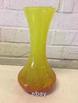 Vintage French Red / Orange & Yellow Art Glass Vase with Acid Etch France Mark
