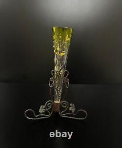 Vintage French Shaded Glass flower vase with brass stand