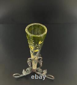 Vintage French Shaded Glass flower vase with brass stand