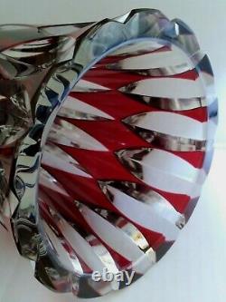 Vintage French St. Louis Crystal Red To Clear Cut Glass Vase Signed 8-5/8H