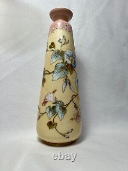 Vintage French White Opaline Glass Vase-Cream Background-Morning Glory Floral