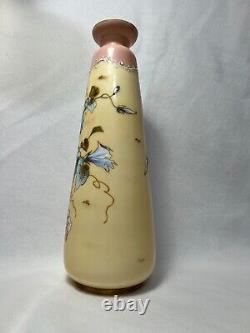 Vintage French White Opaline Glass Vase-Cream Background-Morning Glory Floral