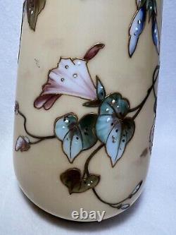 Vintage French White Opaline Glass Vase-Cream Background-Morning Glory Floral