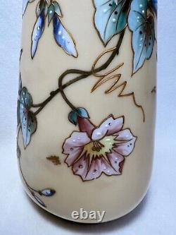 Vintage French White Opaline Glass Vase-Cream Background-Morning Glory Floral