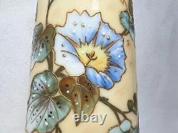 Vintage French White Opaline Glass Vase-Cream Background-Morning Glory Floral