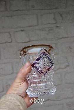 Vintage French crystal glass decor enamel Vase